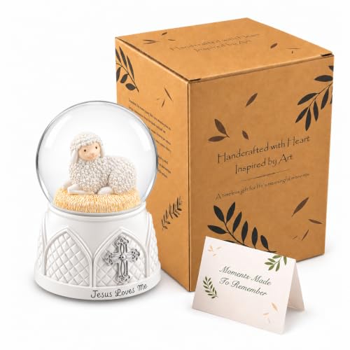 Jesus Loves Me Snow Globe, Jesus White Lamb Baptism Music Box, Religious Gift for Pastors Girls Wife Girlfriends Friends Easter Birthday Present