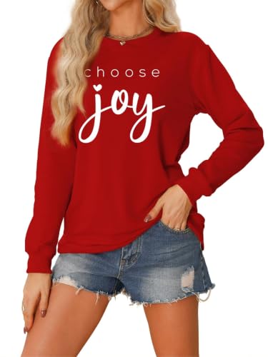 Choose Joy Sweatshirt Women Christian Be Kind Positive Crewneck Sweater Top - color: 1-red2, size: Small