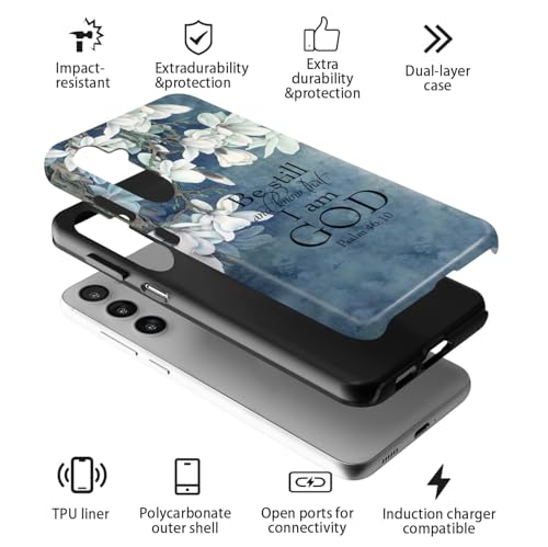 Compatible for Samsung Galaxy S26 5G Case, 2 Layer Hard Shell Silicone Cover 2 in 1 Shockproof Protective Phone Case,Bible Verse Psalm 46:10,White Flowers - color: Bible Verse Psalm 46:10,White Flowers, size: S26