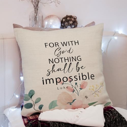 KongMoTree Bible Verse Throw Pillow Case, Blessing Gift, Scripture Art, Scripture Sayings, Bible Quote, Luke 1:37, Church Gifts, Sofa Bed Living Room Porch Decoration, 18x18 Inches - color: Luke 1:37