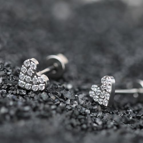 XUU 20G Flat Back Stud Earrings ASTM F136 Titanium - color: silver Heart