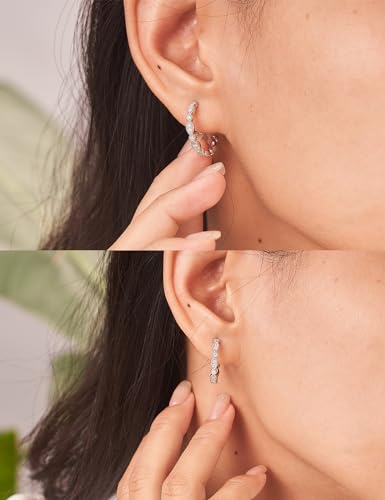 IMOLOVE Huggie earrings for women Ear Cuff Moissanite Stud Earrings Hypoallergenic Earrings for Women Sterling Silver with 18K White Gold Plated Earrings - color: 19.5mm Half Hoop-White