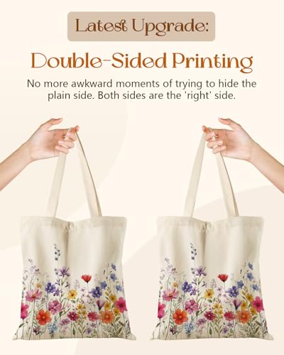 Miss Adola Canvas Tote Bag with Zipper for Women - color: Poppy Bouquet