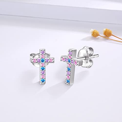 Sterling Silver Cross Stud Earrings for Daughter Granddaughter - style: cross earrings
