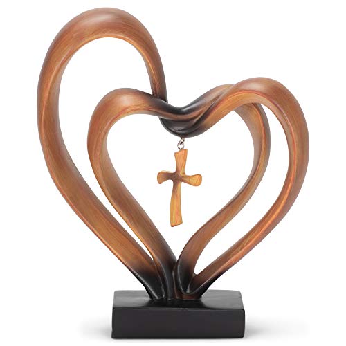 Dicksons It Takes Three Heart and Cross Brown 8.5 x 9.5 Resin Stone Pedestal Table Top Decoration - color: Brown