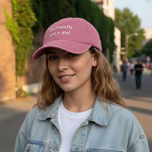 Funny Vintage Baseball Cap, Adjustable Cotton Embroidered Hat for Men Women, Retro Humor Gift Trucker Caps - color: I'm Literally Just a Girl - Pink
