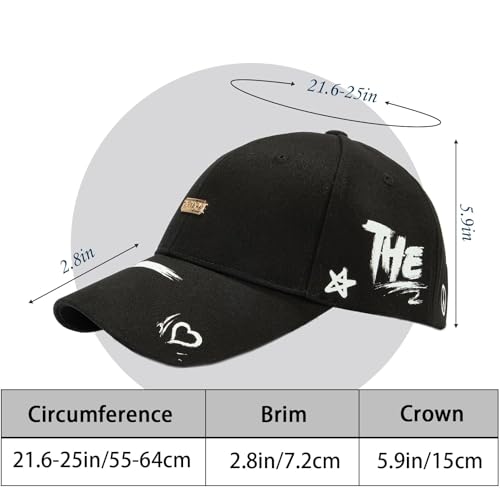 Baseball Cap for Women Men - Adjustable Size Hat - color: Black