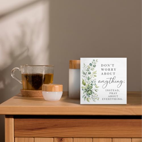 Inspirational Christian Religious Wood Box Sign Desk Decor 5X5 - color: Pray Everything