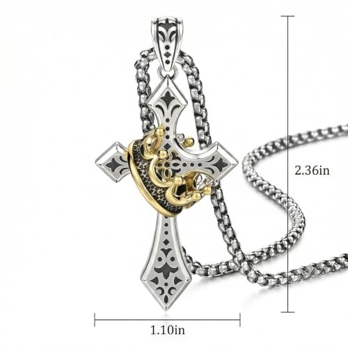 Cross Necklace with Crown for Men, Elegant Stainless Steel Chain featuring Detachable King Topper, Aesthetic Mens Jewelry for Modern Style or Bold Streetwear Present Ornament - color: Silver