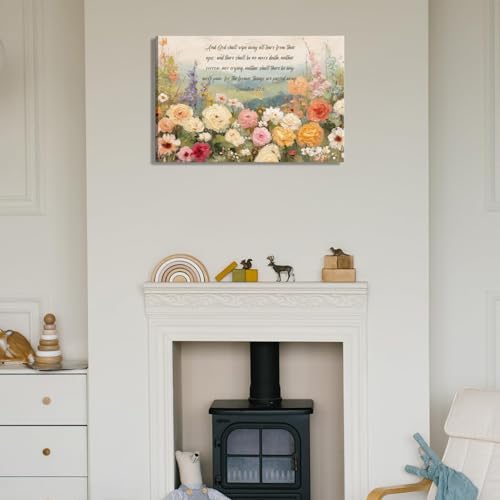 VPUQWGKE Christian Bible Floral Canvas Wall Art Prints Scripture Painting Flower Picture Wall Decor Artwork for church home bedroom Decoration 12x16in