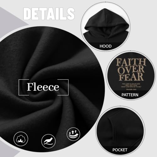 Wrenpies Faith Over Fear Hoodie for Women Christian Jesus Bible Verse Sweatshirt God Religious Oversized Tops - color: Black, size: X-Large