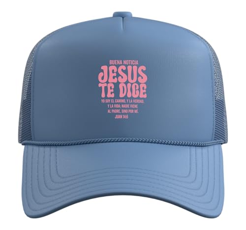Camiseta cristiana en Espanol para Mujer Spanish Christian Trucker Hat with Adjustable Mesh Back - color: Light Blue