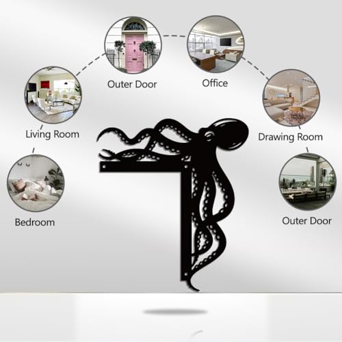 WADORN Octopus Metal Door Frame Decoration, 11x12.6 Inch Octopus Metal Wall Art Decor Black Ocean Theme Corner Sign with Double Sided Silhouette for Indoor Outdoor Door Window Shelf Table Corner - color: Octopus