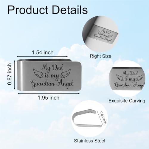 XQLZY My Dad Is My Guardian Angel Engraved Stainless Steel Car Visor Clip, Funny Guardian Angel Visor Clip Gifts for Dad Men Uncle Driver, Travels Visors Car Accessories, God Prayer Gifts - color: Sliver019