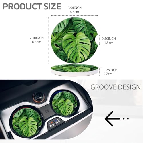 Cup Holder for Car,Tropical Leaf Pattern Ceramic Coasters Non-Slip Cup Holder Insert with Fingertip Grip, Auto Interior Accessories for Women & Men,Pack of 2, 2.56In - color: Tropical Leaf Pattern