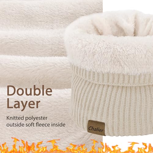 Chalier Infinity Scarf Neck Warmer, Fleece Lined Winter Scarves - color: D-beige