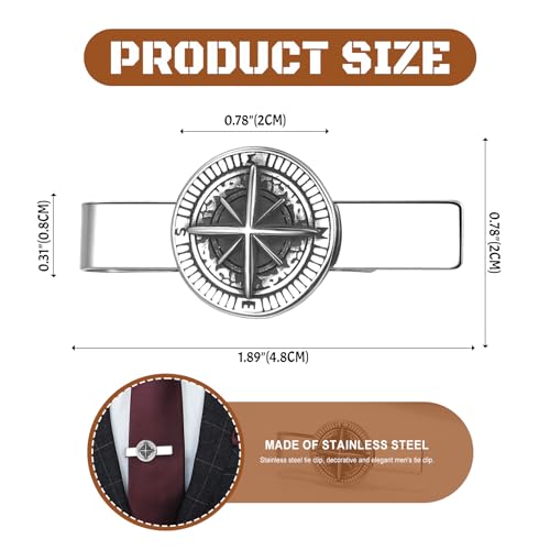 Stainless Steel Tie Clip for Men: Christian Cross Lion Compass Tie Bar Business Tie Clasp for Wedding Office Meetings Graduation - style: Compass Tie Clip