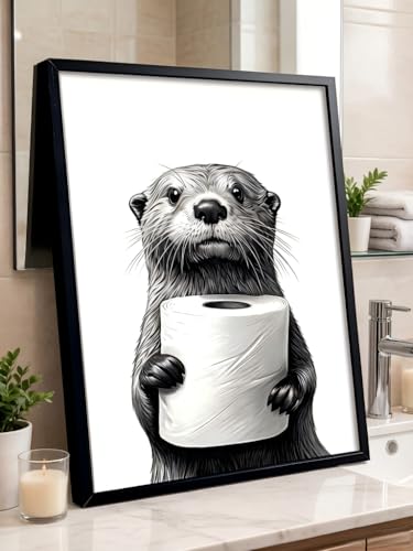 LBTZEVIR Framed Black and White Bathroom Wall Art Cute Animal 16×12in - color: Black and White, size: 16"L x 12"W