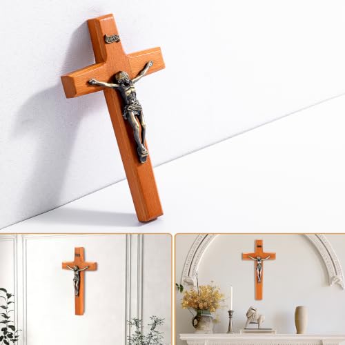ACHIBANG Crucifix Wall Cross, 6.89" Wooden Catholic Jesus INRI Decor - size: 6.9"L x 3.8"W