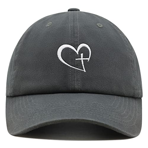JPAK Heart and Cross Premium Dad Hat Embroidered Cotton Baseball Cap Christian Faith - color: Dark Grey