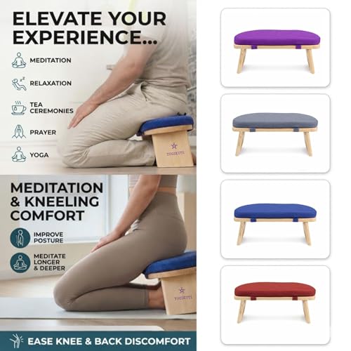 Folding Meditation Bench | Removable Cushion, Wooden Seiza Kneeling Stool, Ergonomic Meditation Seat, for Home & Yoga Studio, Comfortable Posture (Blue) - color: Blue