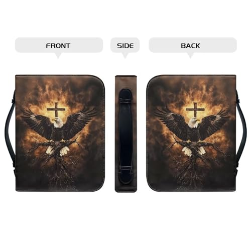Medium Bible Cover Case for Women Men Bald Eagle and Cross Print PU Leather Bible Case with Bookmark Church Bag Book Carrying Case Bible Cover for Women Men Bible Case for Men Women - color: Bald Eagle and Cross Print, size: Medium