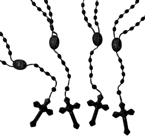 12Pcs Black Plastic Rosary Beads, 17 Inch Catholic Bulk Rosaries Necklaces - color: Black