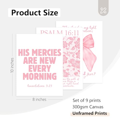 Tocliky Christian Wall Art Pink Bible Verse Canvas Posters Coquette Bow Room Wall Decor Jesus Scripture Pictures Trendy Preppy Christian Floral Aesthetic Prints for Girls Bedroom 8x10x9 Inch Unframed - color: Pink Bible Rose Prints, size: 8x10 Inch Unfram