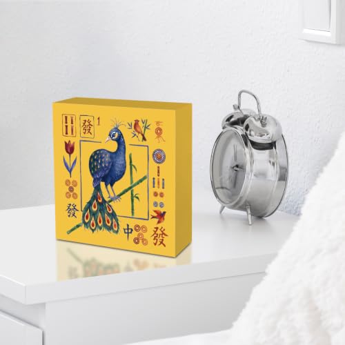 Mahjong Bird Bam Desk Sign Wooden Box Sign Table Decoration Yellow - color: yellow 1482