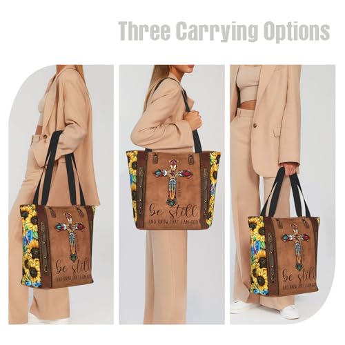 Bible Tote Bags for Women Christian Tote Bag Church Shoulder Bag Inspirational Bags With Zipper Christian Gift - color: Be Still and Know That I Am God