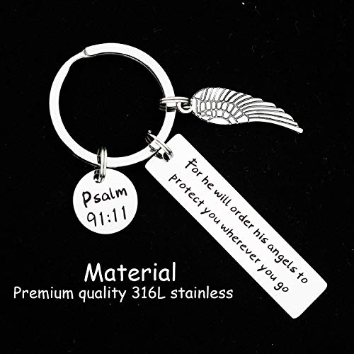Kivosliviz Bible Verse Keychain for He Will Order His Angels to Protect You Scripture Keychain Religious Gifts - color: He Will Order His Angels