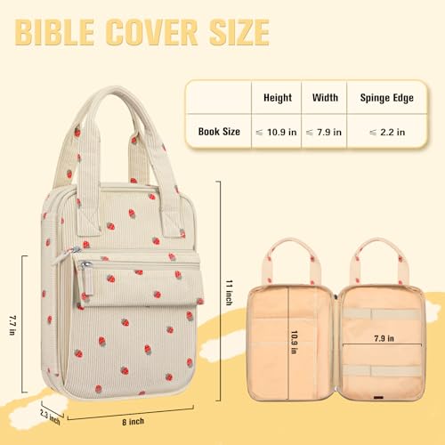 FINPAC Bible Cover Case Tote Bag Water-Resistant Bible Carrying Case - color: Corduroy Strawberry