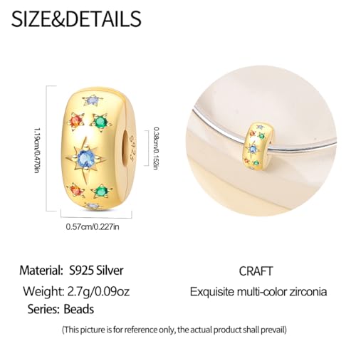 Clip Stopper Beads Fit For Pandora Bracelet, Spacer Charms For Bracelets - color: Gold Star-2Pack