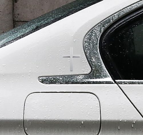 3D Christian Cross Car Decal - Metal Jesus Stickers for Cars, Trucks, SUV, Bible Religious Auto Emblem, Waterproof Chrome Silver Adhesive Backing (Silver*2) (Silver) - color: Silver