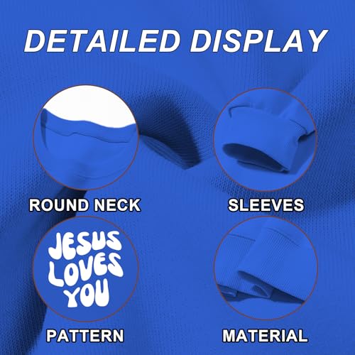 Christian Sweatshirts Women Jesus Loves You Sweatshirt Faith God Shirts Religious Hoodie Oversized Crewneck Pullover - color: Blue, size: X-Large