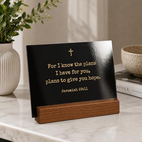 Bible Verse Cards with Wood Stand, 48 Prayer Cards for Daily Display - color: Black Gold