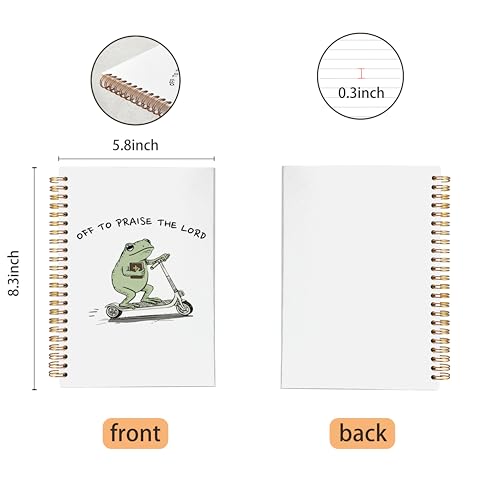VNWEK Funny Frog Christian Spiral Notebook Journal 5.5 x 8.3 Inch, Religious Prayer Journal for Women, Off to Praise the Lord Skateboard Frog Prayer Lined Hardcover Spiral Notebook - color: 32-XZ-bible-notebook
