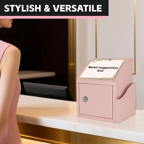 Suggestion Box with Slot and Lock, Secure Metal Ballot Box for Donation or Comment Collection, Wall Mounted or Countertop Donation Boxes for Fundraising, For Office, School, or Event Use (Pink) - color: Pink