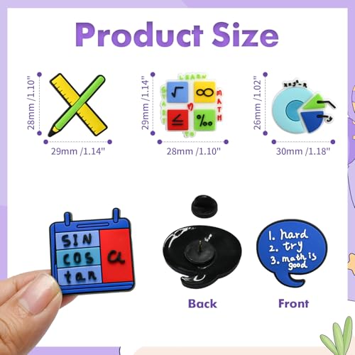 Cute Pins Bulk, Funny Lapel Badge Pins Rubber Brooch Pins for Backpacks, Hats, Bags - style: Math-24PCS