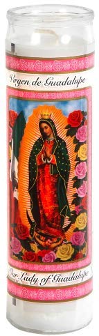 Prayer Candles - Lady of Guadalupe Candle (2 Pc) Great for Sanctuary Vigils and Prayers - Unscented Glass Candle Set - Jar Candles - Devotional Spiritual Religious Church Cemeteries