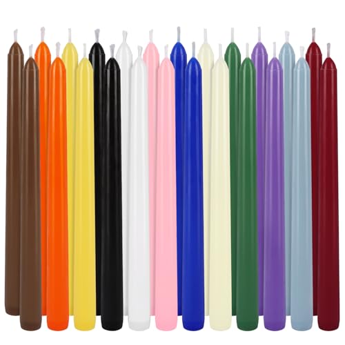 Howemon 24 Pack 10" Tall Colored Taper Candles, Dripless Unscented Colorful Candlesticks for Birthdays Dinner Party Home Décor, Long Burning Spell Chime Candles for Witchcraft Ritual Prayer Meditation - color: 10"24pcs-Colored