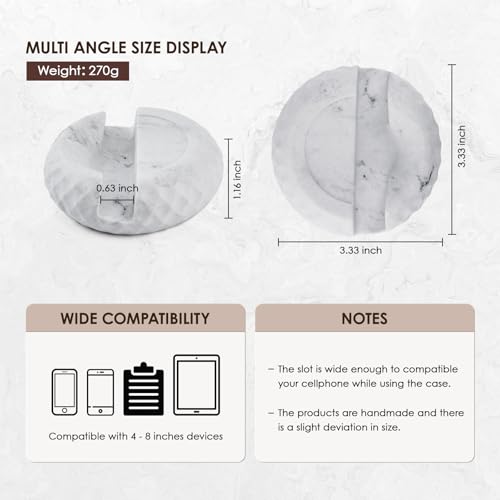 Artificial Marble Cell Phone Stand for Desk Handcraft Diamond Patterned Minimalist Decor for Desk Kitchen Counter Office Easy of Use Sturdy and Stable(White) - color: white diamond stone