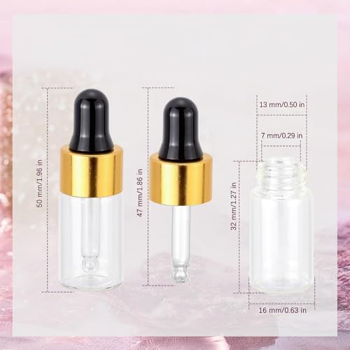 Kesell 3ML Mini Clear Glass Essential Oil Dropper Bottles, Pack of 30 - color: Gold