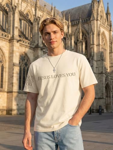 Eatbook Christian Shirts for Men Faith Over Fear Religious Tshirt - color: Apricot-jesus, size: Medium