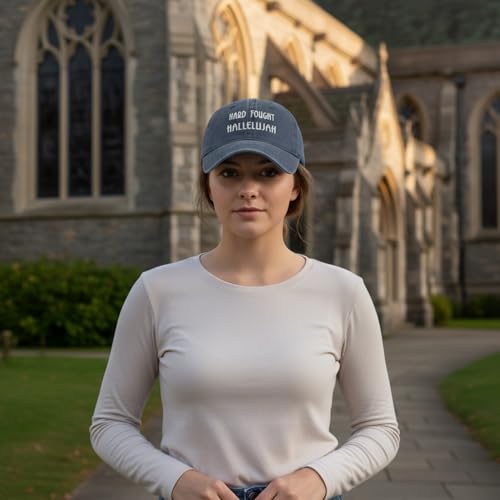 Funny Vintage Baseball Cap, Adjustable Cotton Embroidered Hat for Men Women, Retro Humor Gift Trucker Caps - color: Hard Fought Hallelujah - Navy Blue