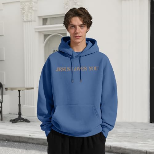 Christian Jesus Loves You Hoodies for Teen Religious Faith Sweatshirts Bible Verse Graphic Youth Hoodie - color: Deep Blue, size: Small