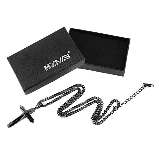 HZMAN Mens Polished Stainless Steel Silver Cross Pendant Necklace - color: Black