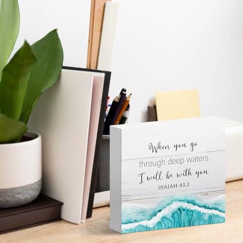 Beach Decor, Ocean Room Decor, When You Go Through Deep Waters Wood Sign - color: Pink
