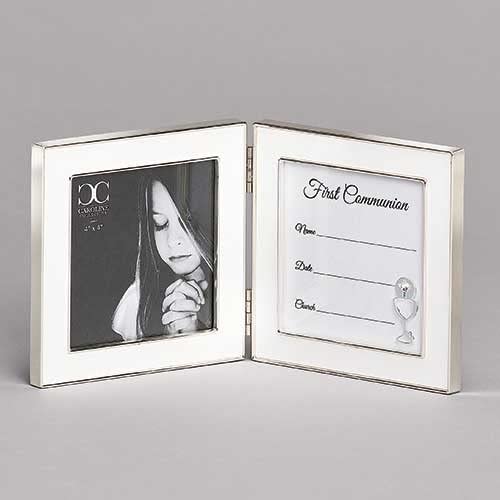 Roman, 5" First Communion Hinged Picture Frame, 4"x4" Photo Display, Caroline Collection Religious Keepsake Gift