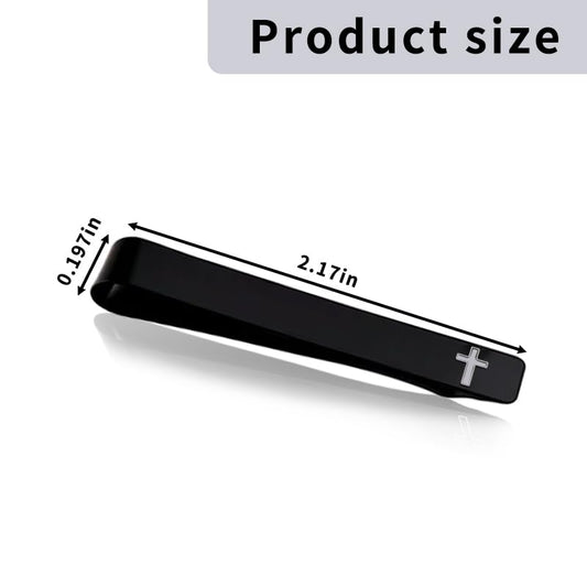 Christian Cross Tie Clip for Men Boyfriend Regular Silver Cross Tie Bar Faith Christian Husband Tie Tack Birthday Gifts - color: Black